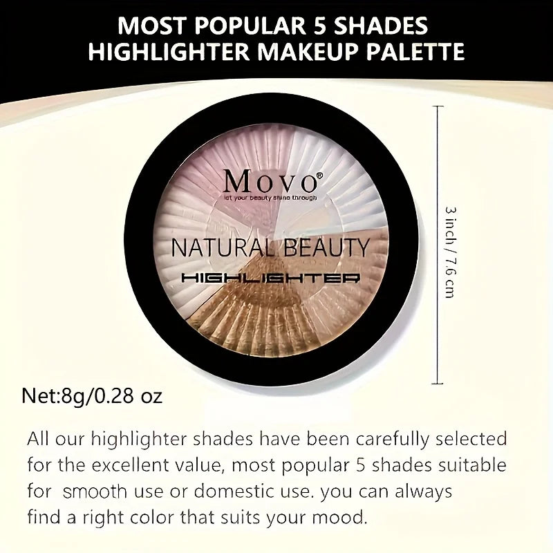 2pcs 5 Colors Highlighter Powder Palette With Pearly Shimmering, Shimmer Glitter Highlight Contouring Palette,