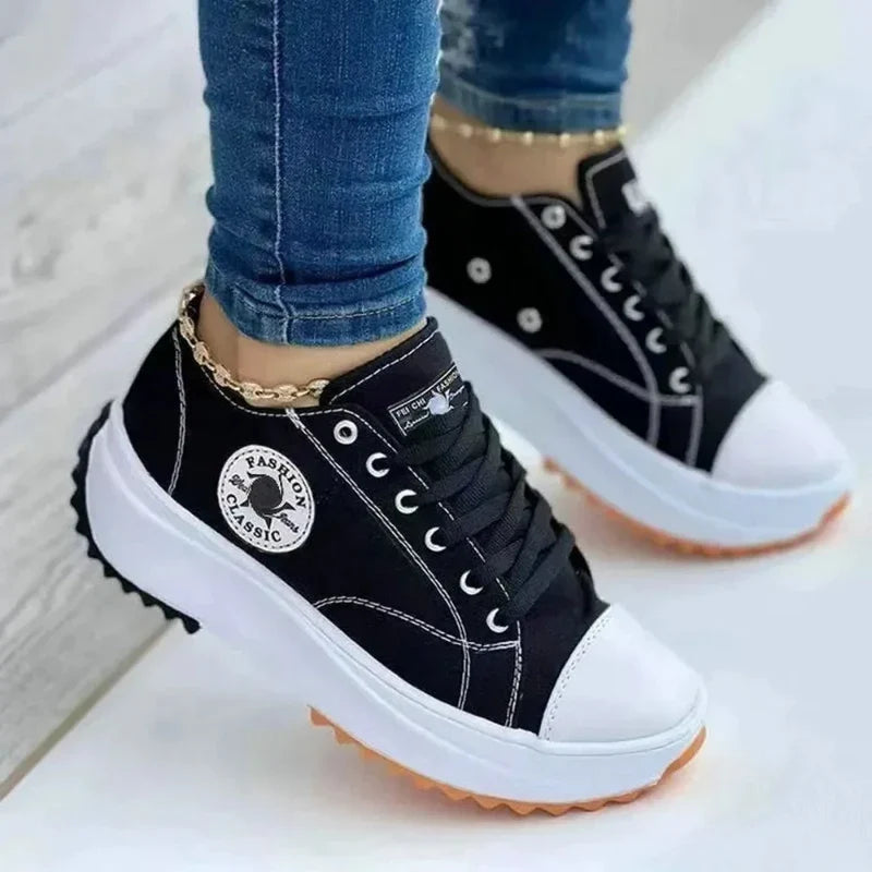 Women Shoes Classic White Canvas Sneakers Fashion Platform Women Casual shoes High Quality Lace-Up Feamle Tennis Shoes 35-43