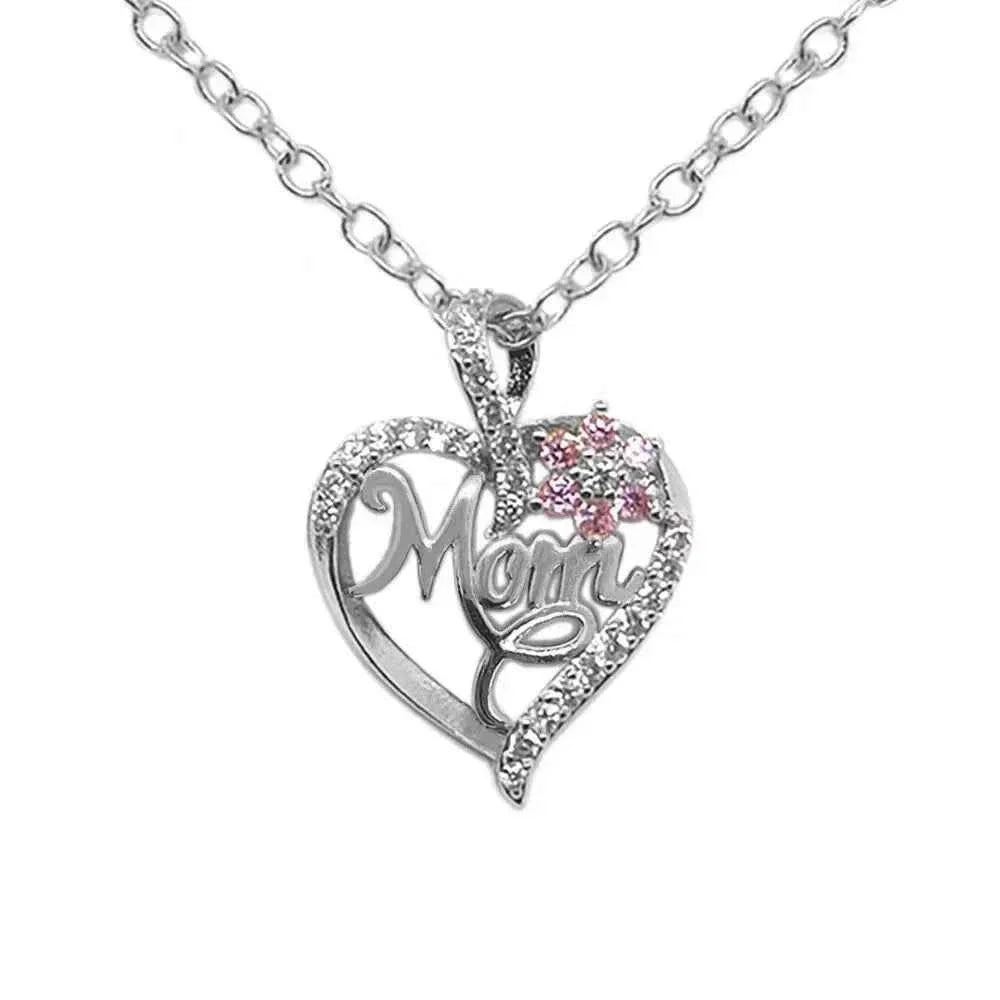 Gold-Plated Mom Heart Necklace with Cubic Zirconia - Dainty Valentine's Day Gift for Women Fashion Jewelry