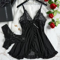 Summer Sexy Lingerie Dress Women Lace See Through Nightdress Sleepwear Solid Slim Soft V Neck Full Slip Sleepwear & Dresses
