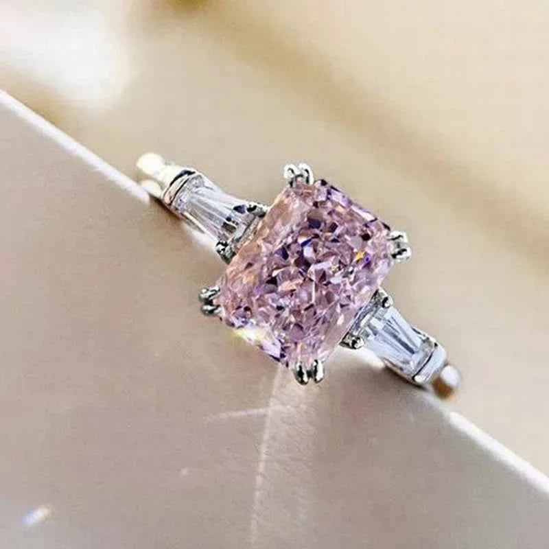 Square Pink Cubic Zirconia Wedding Rings Women Fashion Jewelry