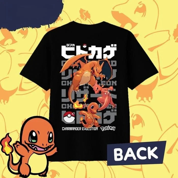2025 Summer Pokémon Anime CHARMANDER 100% Pure Cotton Printed T-shirt Men Y2K Harajuku Loose Casual Versatile Short-sleeved Top