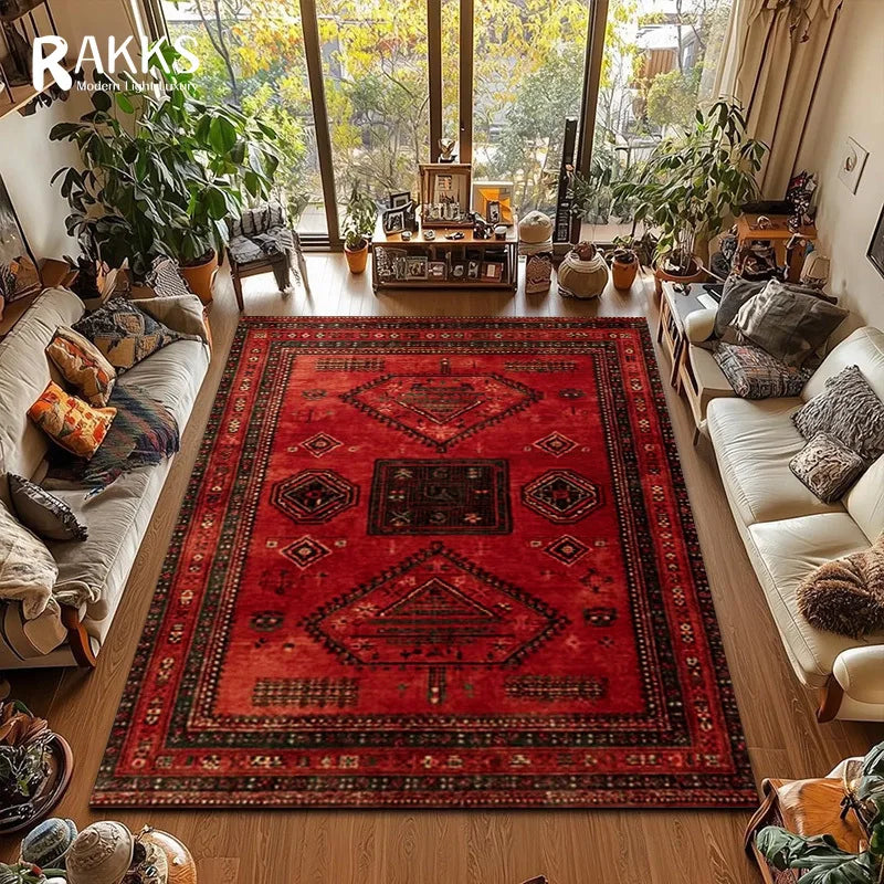 RAKKS Retro Red Persian Carpet / Turkish Area Rug Non-slip Living Room Decor Sofa Rug Bedroom Bedside Rug Kitchen Floor Mat