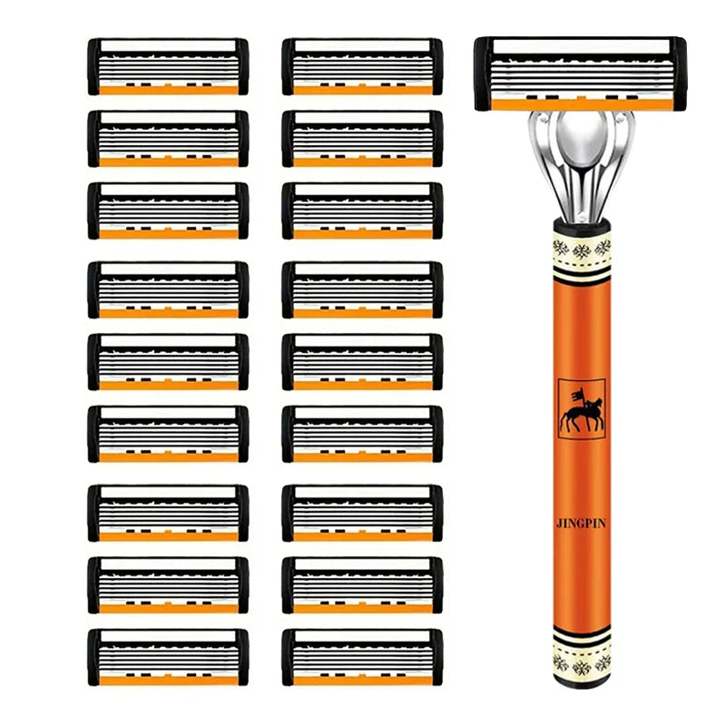 6-layer razor blade, men's stainless steel blade, classic water washed razor, sharp blade for clean shaving