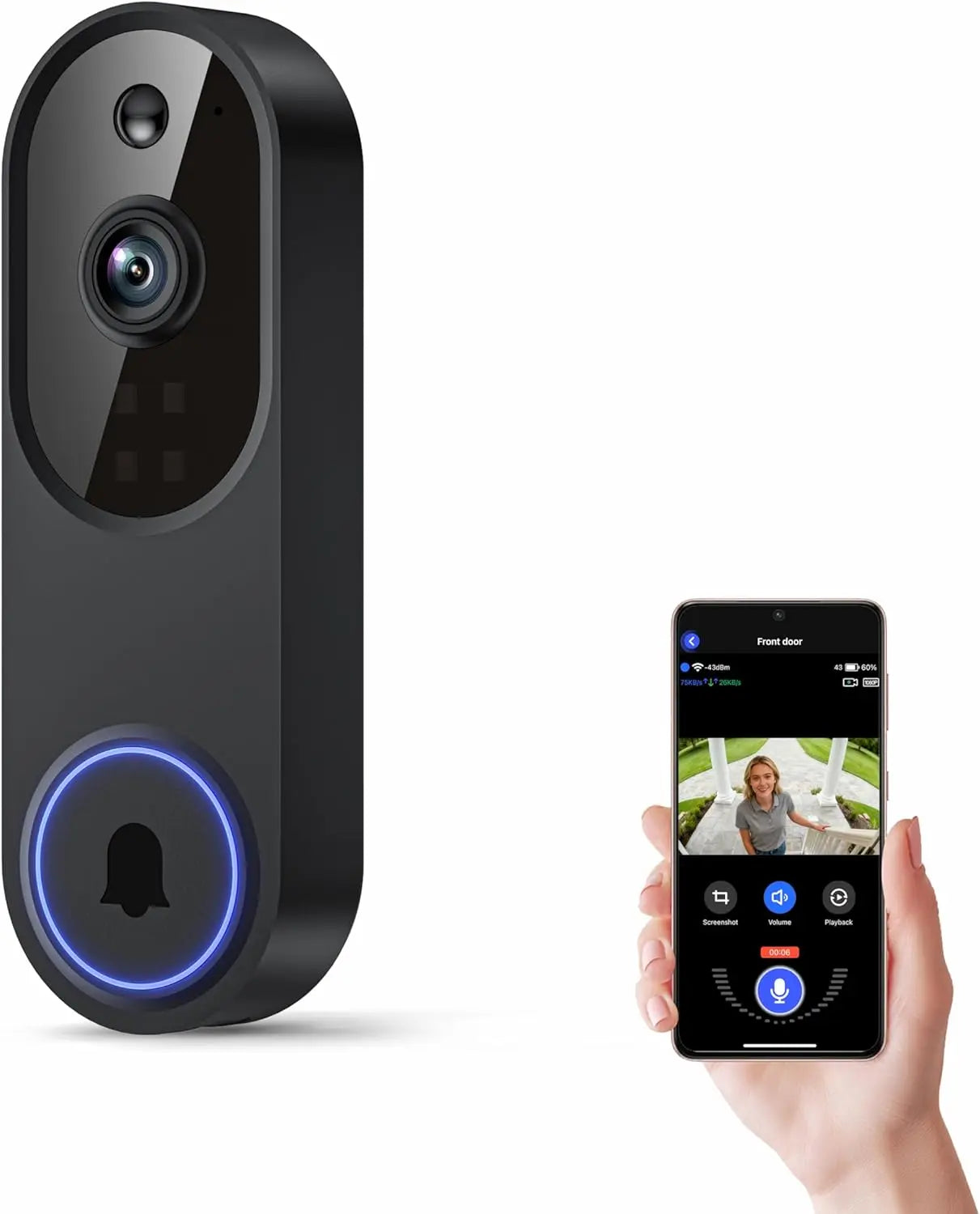 Wireless Video Doorbell With Two-Way Audio And AI Motion Detection