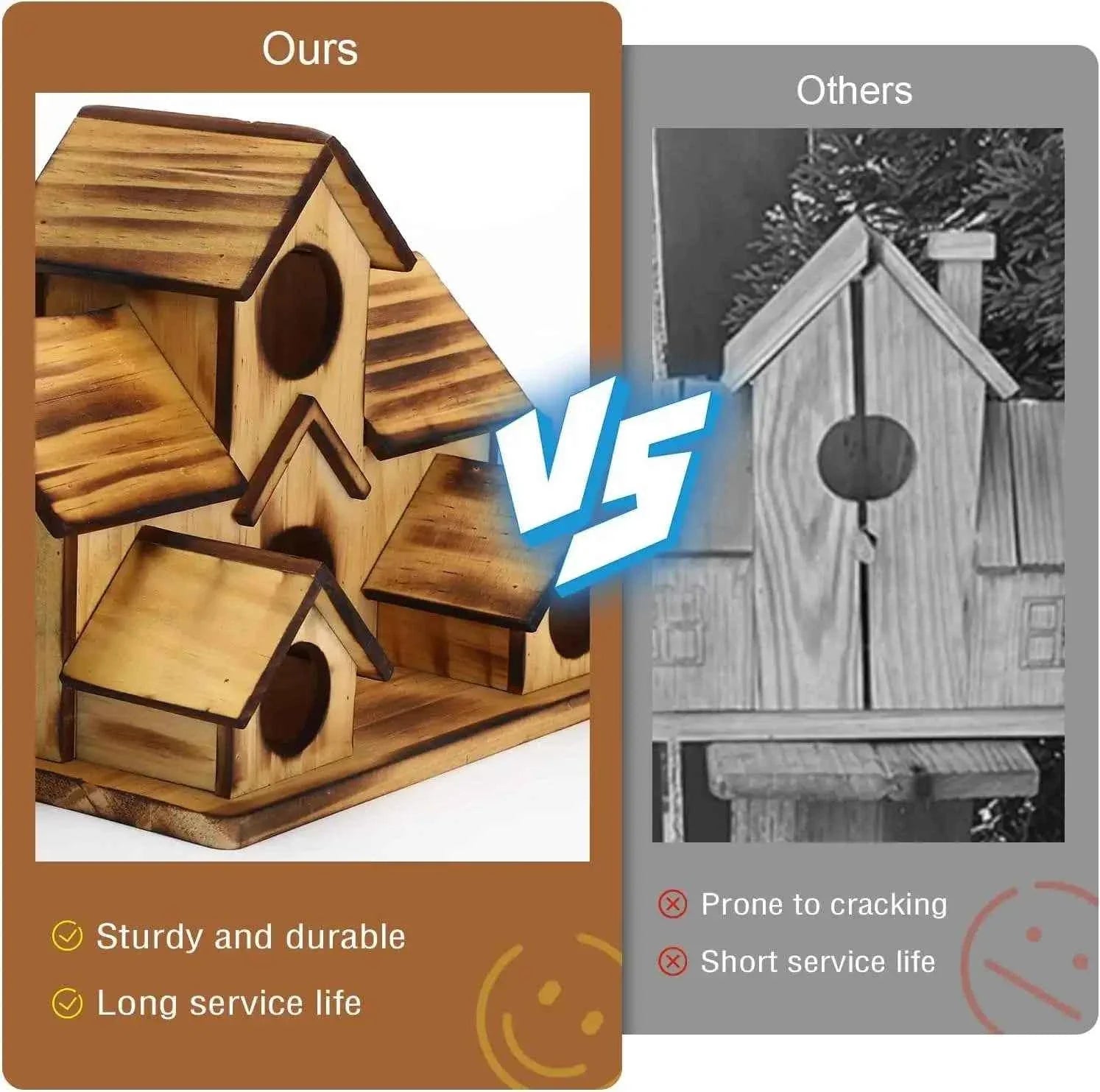 Decorative Wooden Bird House Outdoor Garden Hanging Feeder Villa Nest Natural Solid Wood Waterproof Shelter for Wild Birds