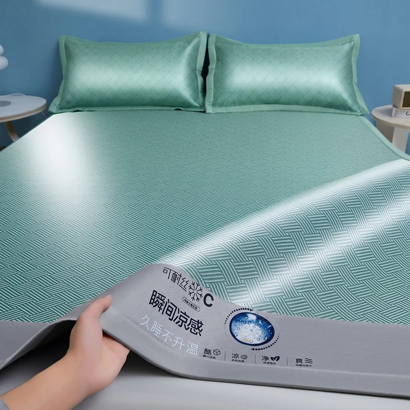 Cooling Summer Ice Silk Mat Carbon Fibres Sleeping Cool Bed Pad Wide Edging Mats Charcoal Double Mattress Cover with Pillowcase