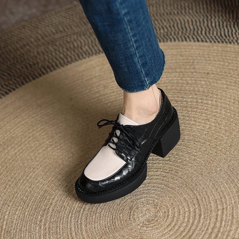 2024 New Spring Genuine Leather Women Shoes Casual Lace-up Loafers Round Toe Platform Shoes Shoes Woman Zapatos De Mujer Women