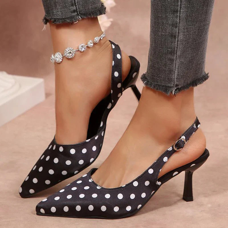 Vintage Polka Pot Pointed Toe Pumps Women Banquet Stiletto High Heel Shoes for Woman Adjustable Buckle Strap Chic Summer Shoes