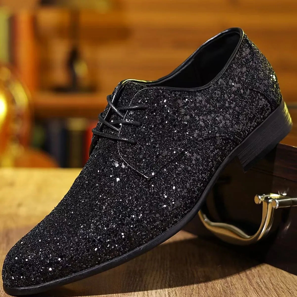 Luxury Men Dress Shoes Gold Silver Sequin Wedding Shoes High Quality Lace-Up Oxford Shoes Fashion Designer Men Flats Large Size