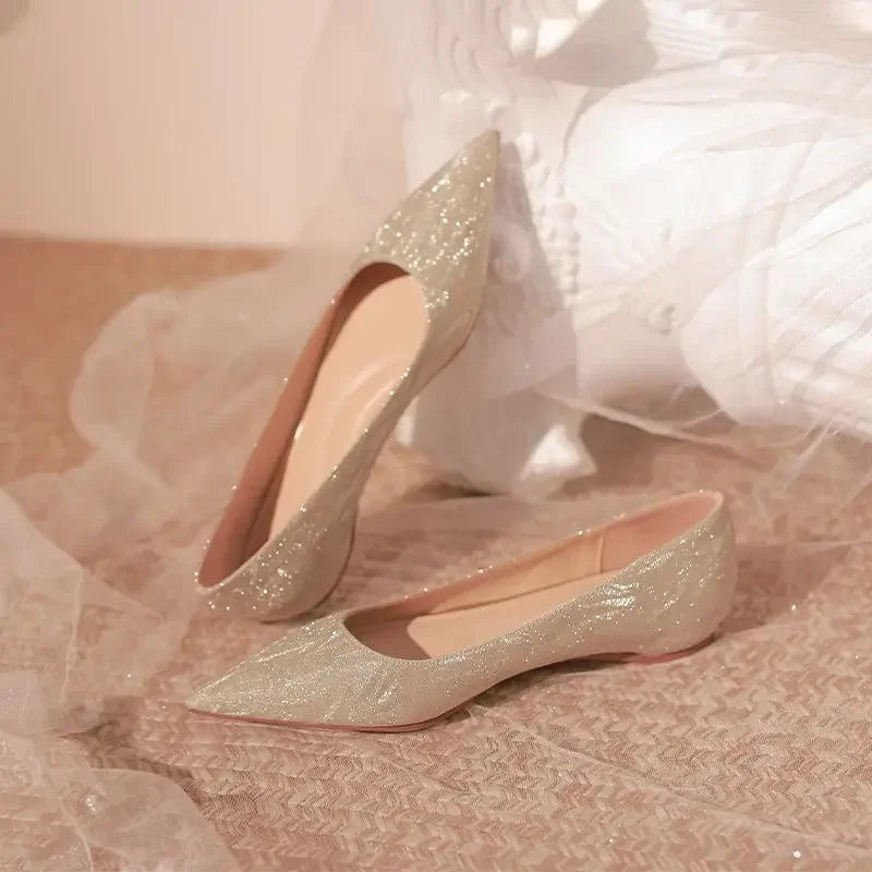 Woman Flats Gold Wedding Bride Shoe Pointed Toe Sexy Shoes For Women High Quality Fashion Novelties Offer 39 Genuine Mark On