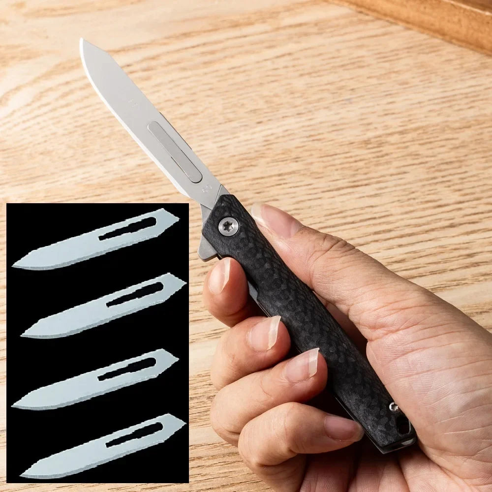 Carbon fiber folding surgical knife, sharp paper cutting knife, camping, unboxing, outdoor portable carving tool, 60 blade