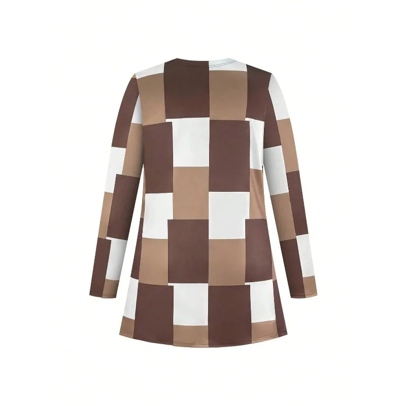 Plus Size New Women Three-piece Color Blocked Printed Set Long Sleeve Cardigan & Tank Top & Long Pants Women Outfit Sets
