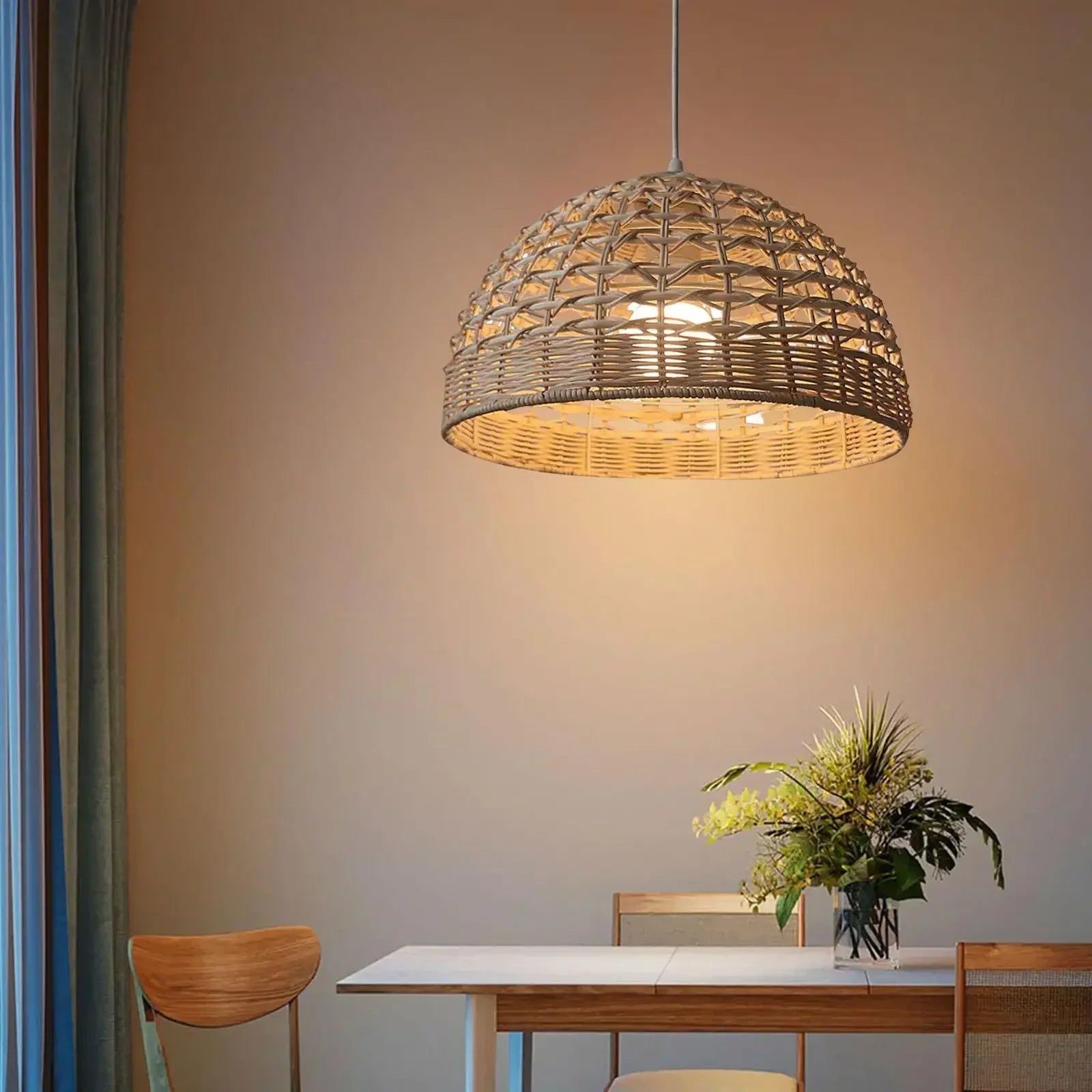 Rattan Chandelier Lampshade Natural Weaved Wicker Pendant Light for Home Restaurant Decor Rattan Hand-Woven Bamboo Lampshade