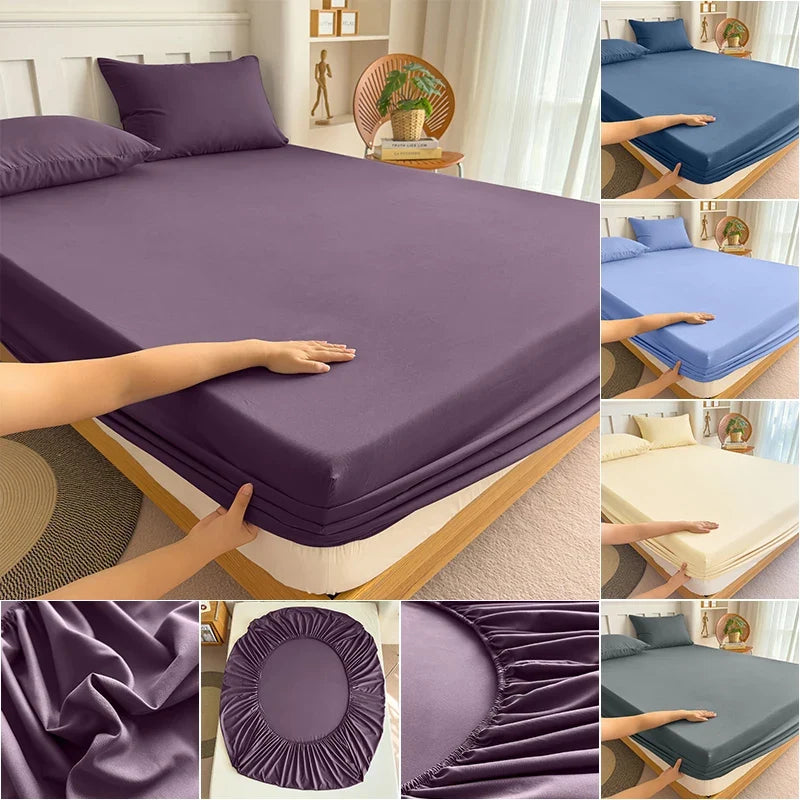 90/120/150/180x200 Fitted Bed Sheet With Elastic Band Solid Color Mattress Covers Protector Single Double King Beds Polyester