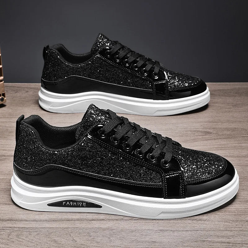 Mens Shoes Nightclubs Fashiona Sequins With Diamonds Golden Sneakers Trendy Low Top Sports Casual Shoes Large Size 39-46