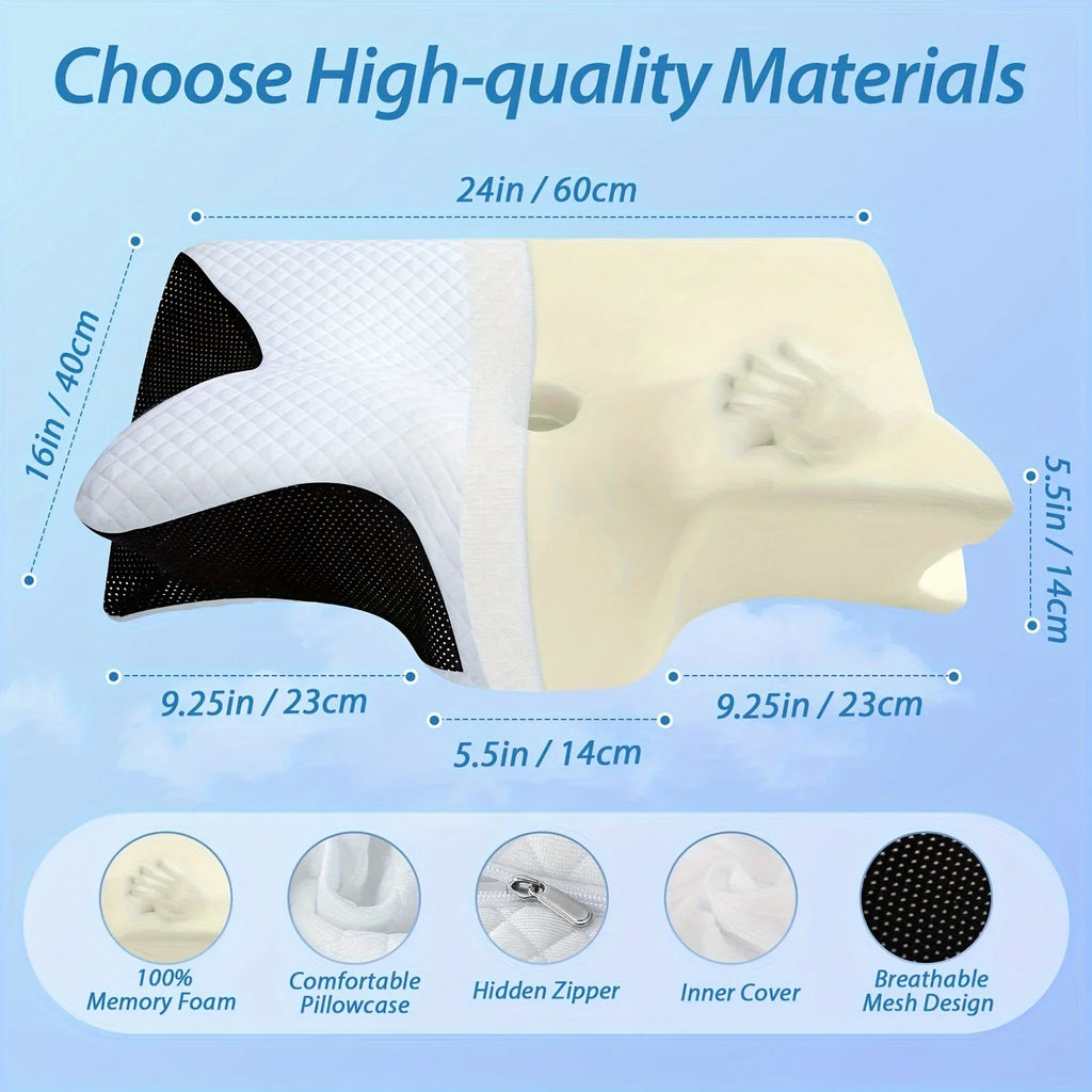 1pc Memory Foam Cervical Pillow, 2 in 1 Ergonomic Contour Orthopedic Pillow for Neck Pain, Contoured Support Pillows,Neck Pillow