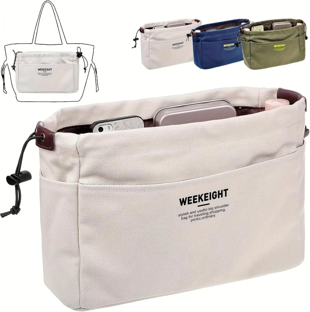 Canvas Cosmetic Storage Bag Waterproof Pouch Multi Compartment Travel Accessory Sturdy Purse Organizer for Home Gym Car Daily