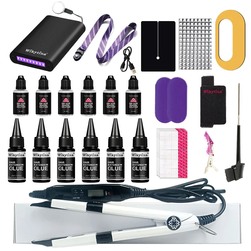Wikytina Professional Hair Extensions Kit With UV Light V Light Tools