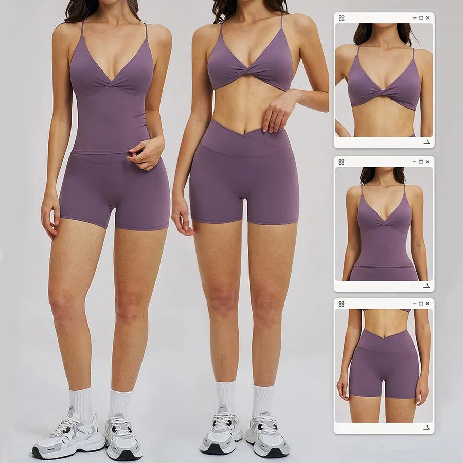 Women 2 Piece Gym Workout Set Female Bra Yoga Shorts Vest Fitness Wear Quick-Dry  Sports Bra Suits Sportswear Tracksuit Outfits
