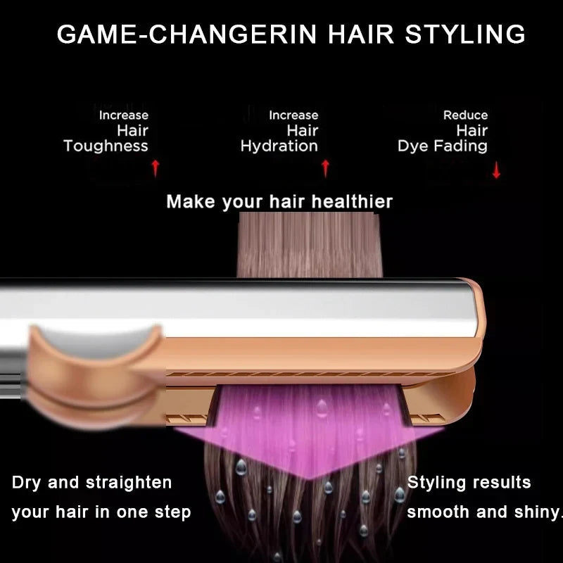 2-in-1 Hair Straightener and Dryer Combo - Negative Ion Heating Flat Iron for Quick, Long - Lasting Hair Styling at Home，salon