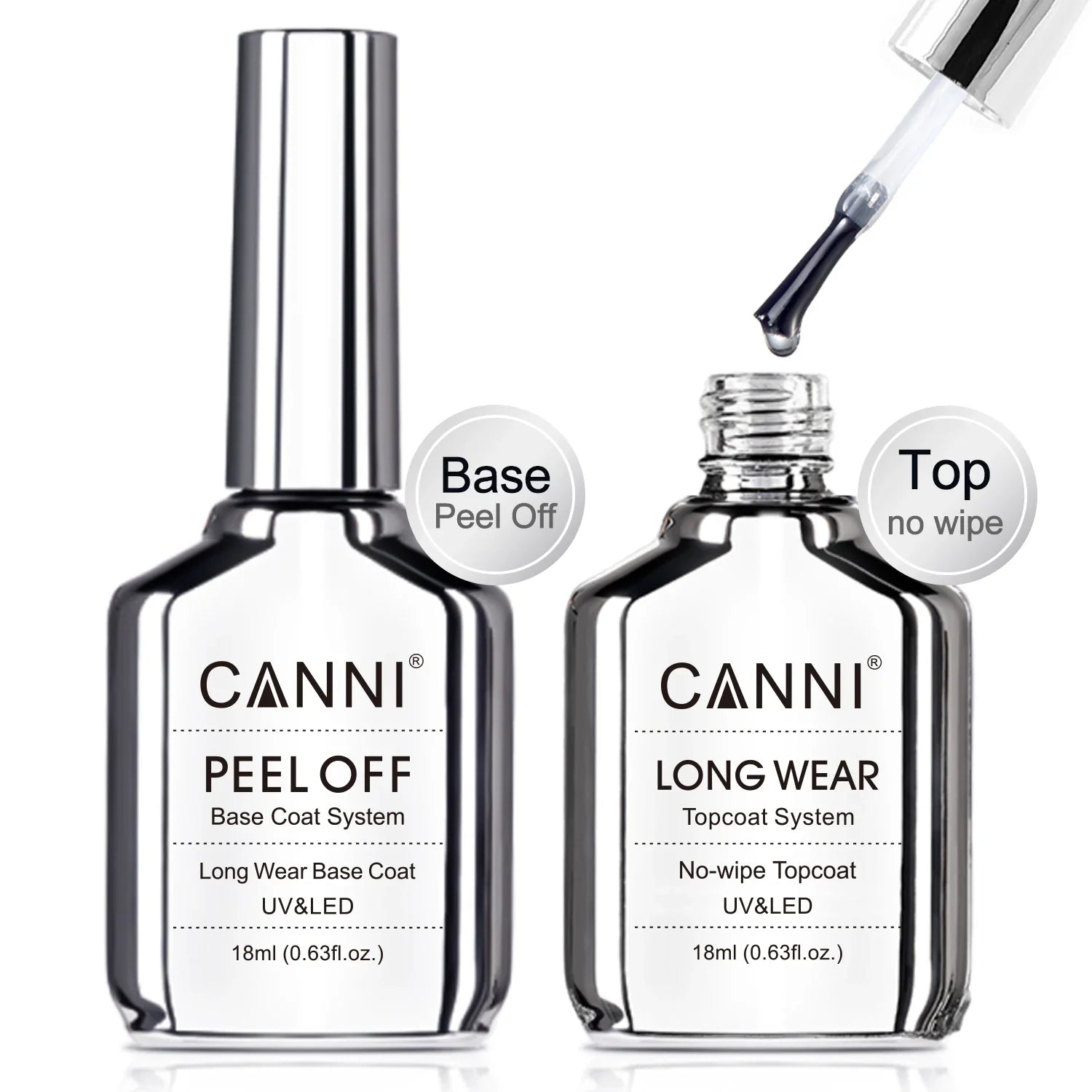 Canni TPO FREE HEMA FREE 18ml Long Wear Diamond Nowipe Top Coat Peeloff Base Coat Soak Off UV LED Gel Polish Nail Manicure
