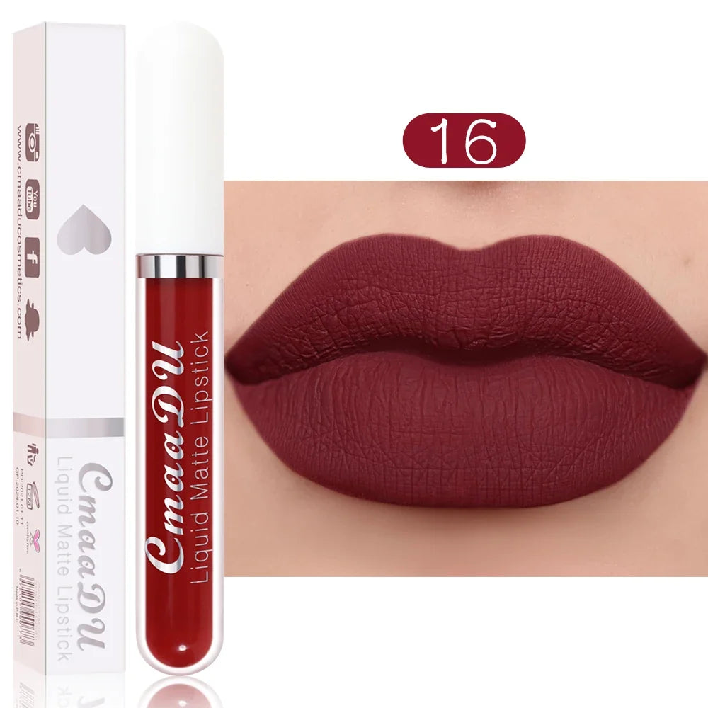 CmaaDu 1 Pcs Matte Lip Gloss Liquid Lipstick- Lip Stains with Long-Lasting Waterproof,  Adult Age Range, Red Tones Easy to Color