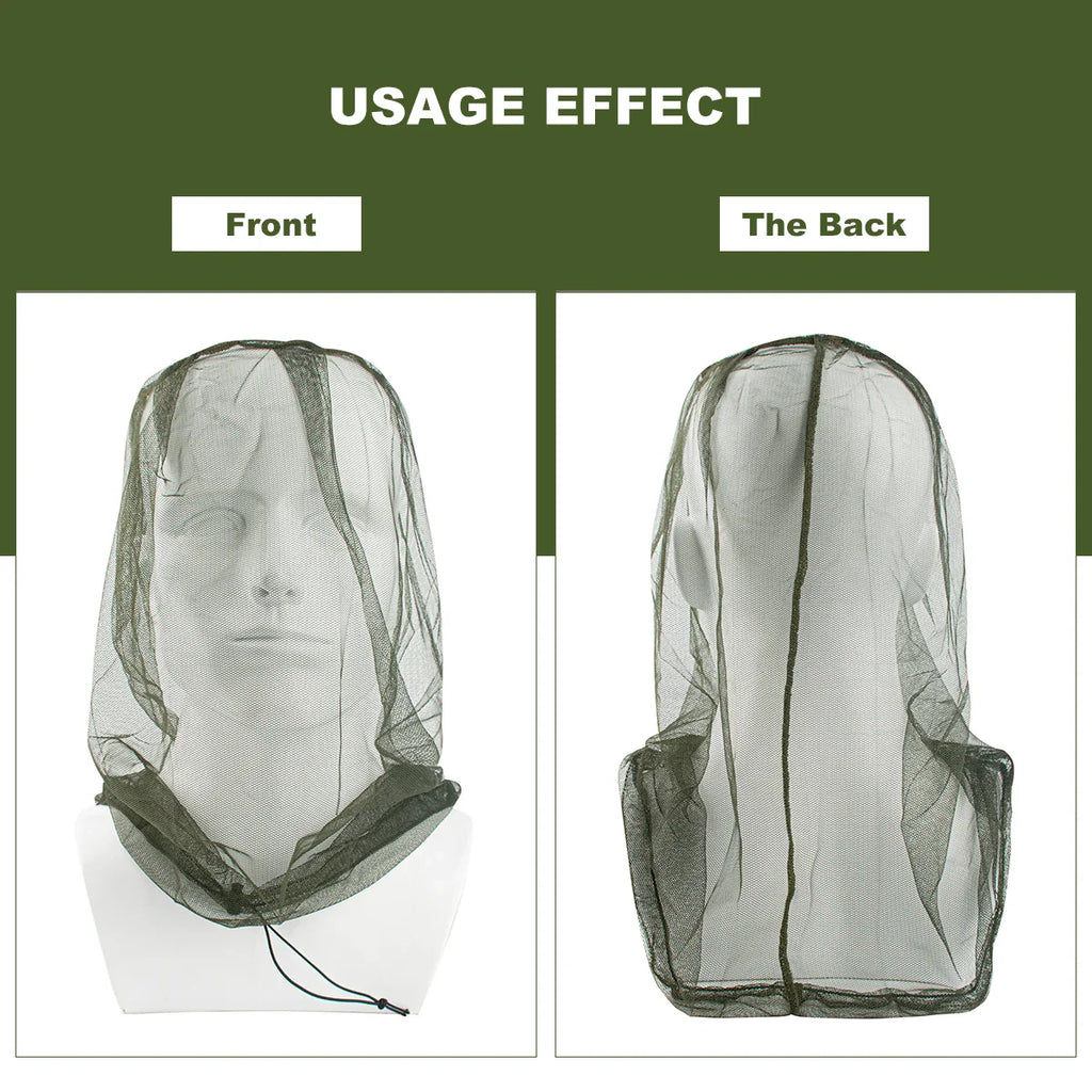1Pc Ultra Large & Long Extra Fine Holes Mesh Soft Durable Fly Screen Premium Mosquito Insect Head Net Face Protector Camping Cap