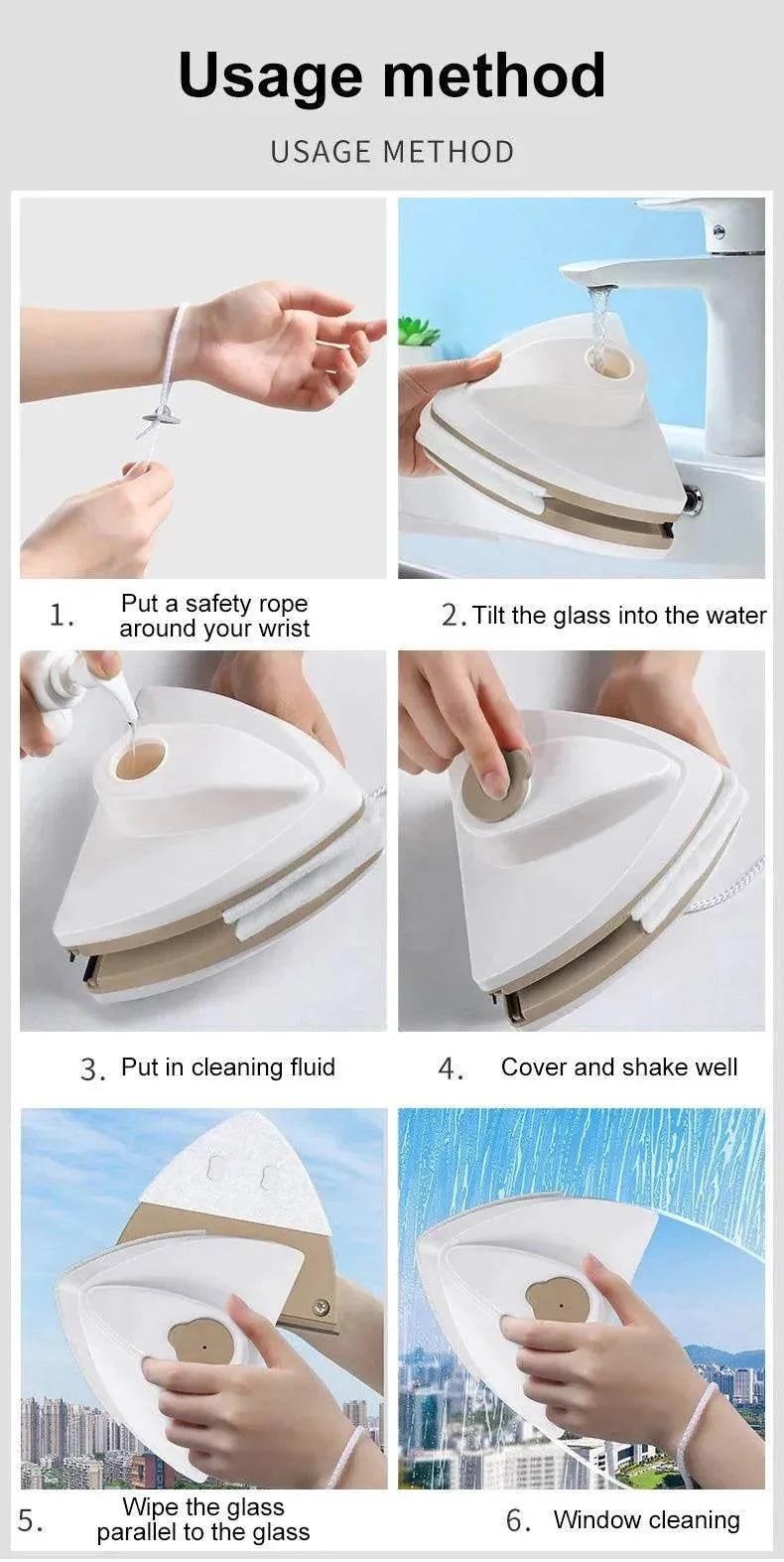Magnetic Window Cleaner Brush Double-Side Automatic Water Discharge