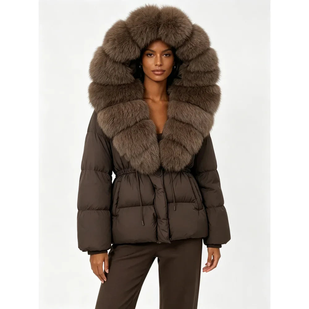 Reality Fur Jacket Real Fur Collar Duck Down Coat Female Winter Hooded Warm Fox Fur Coat Women Natural Raccoon Fur Puffer Jacket
