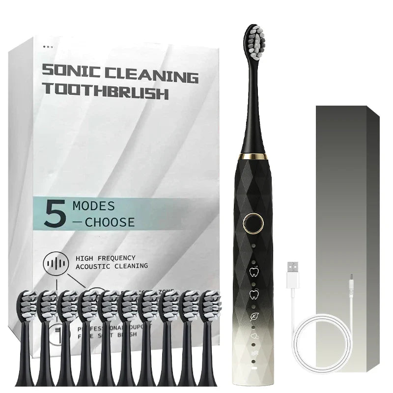 Electric Toothbrush Rotary With Timer Waterproof USB Rechargeable 10 Heads