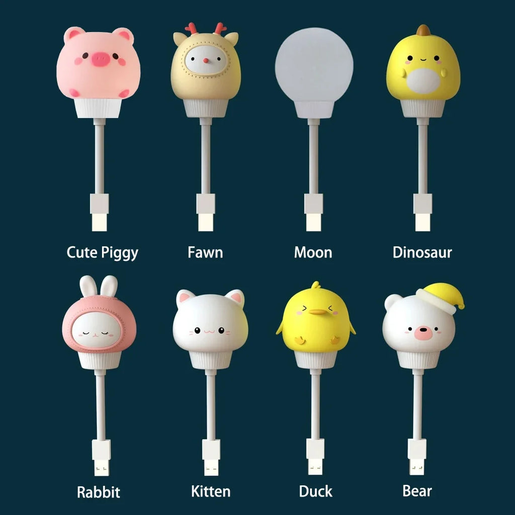 USB Night Light LED Cute Cartoon Night Lamp Bear Chick Kitten Remote Control for Baby Kid Bedroom Decoration Bedside Lamp