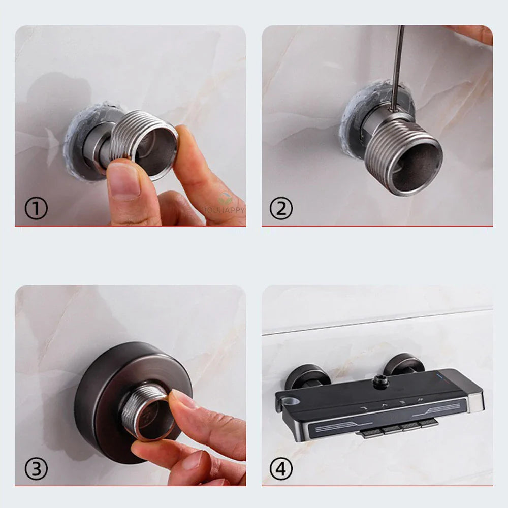 304 Stainless Steel Angled Curved Foot Wall Mounted Eccentric Screw Corner 360° Rotatable Adjustable Shower Faucet Adapter