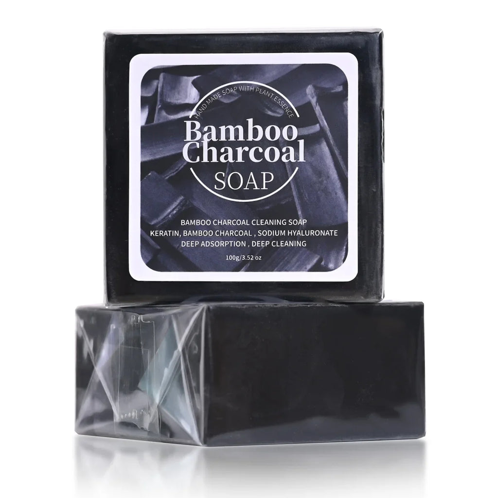 B+100G Bamboo Charcoal Powder Deep Cleaning Soap Plant Oil Soap Keratin Protein Men's Bath and Face Wash Handmade Soap