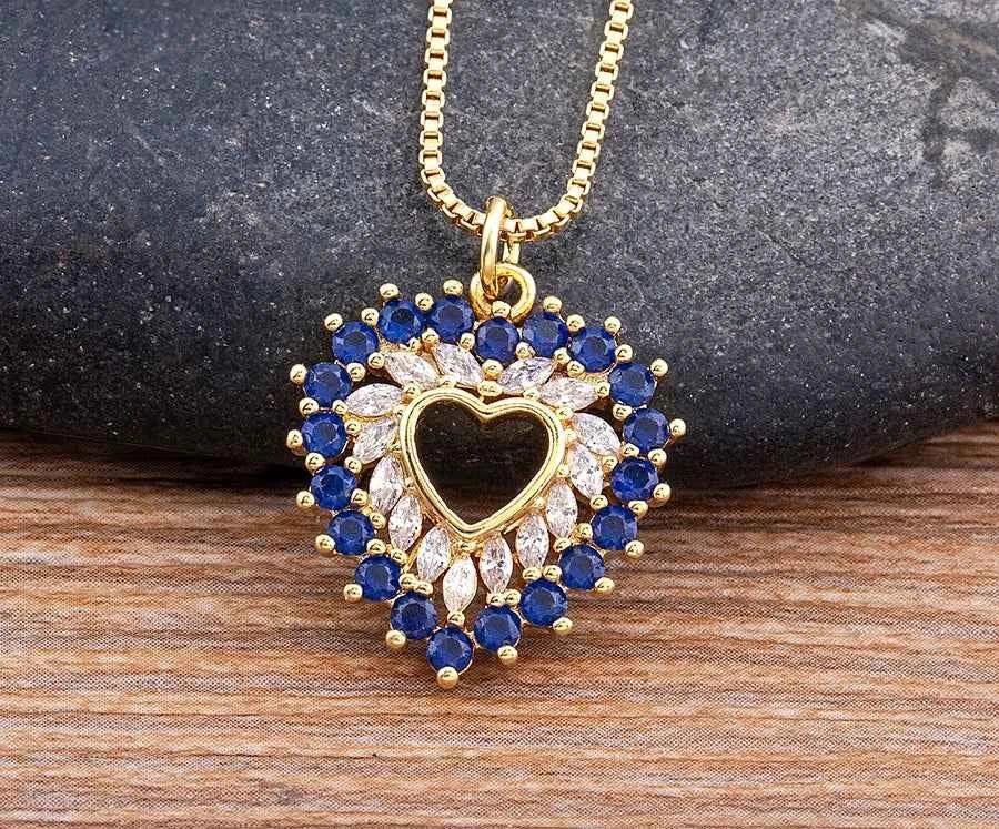 Nidin New Arrival Romantic Heart Shape Sparkling Zircon Pendant Necklace 3 Colors For Women Female Fine Jewelry Gifts Wholesale