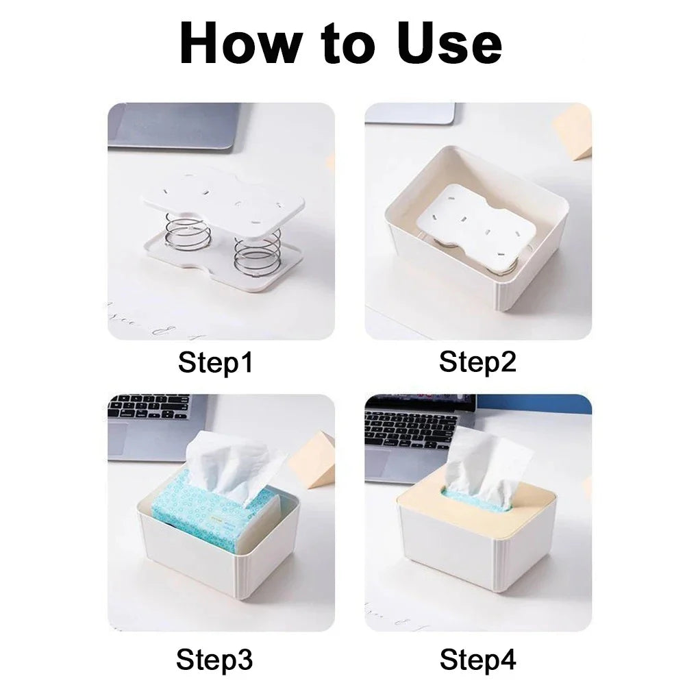 Automatic Tissue Box Tissue Dispenser Spring Loaded Tissue Holder Office Home Kitchen Toilet Bracket Organizer for Living Room