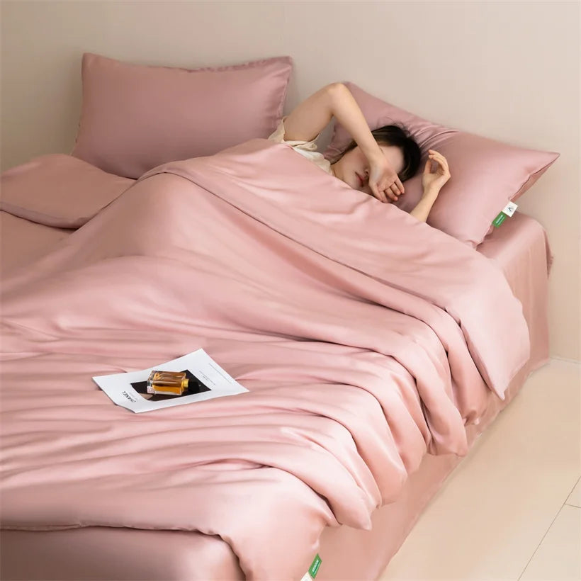 100% Mulberry Silk Bedding Set High End Silk Bed Sheets Set Luxury Smooth Duvet Cover Set Single Double Queen King Size Bedsheet
