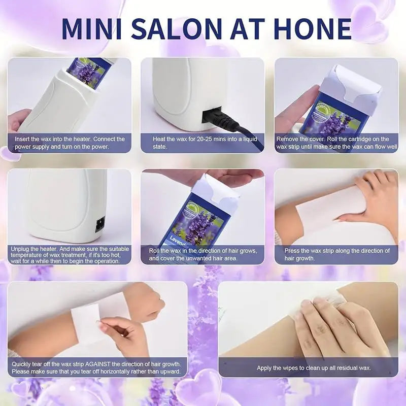 Painless Hair Removal Wax Cartridge Depilatory Wax Warmer Lavender Roll on Wax Wax Roller Refill For Bikini Body Hair Removal