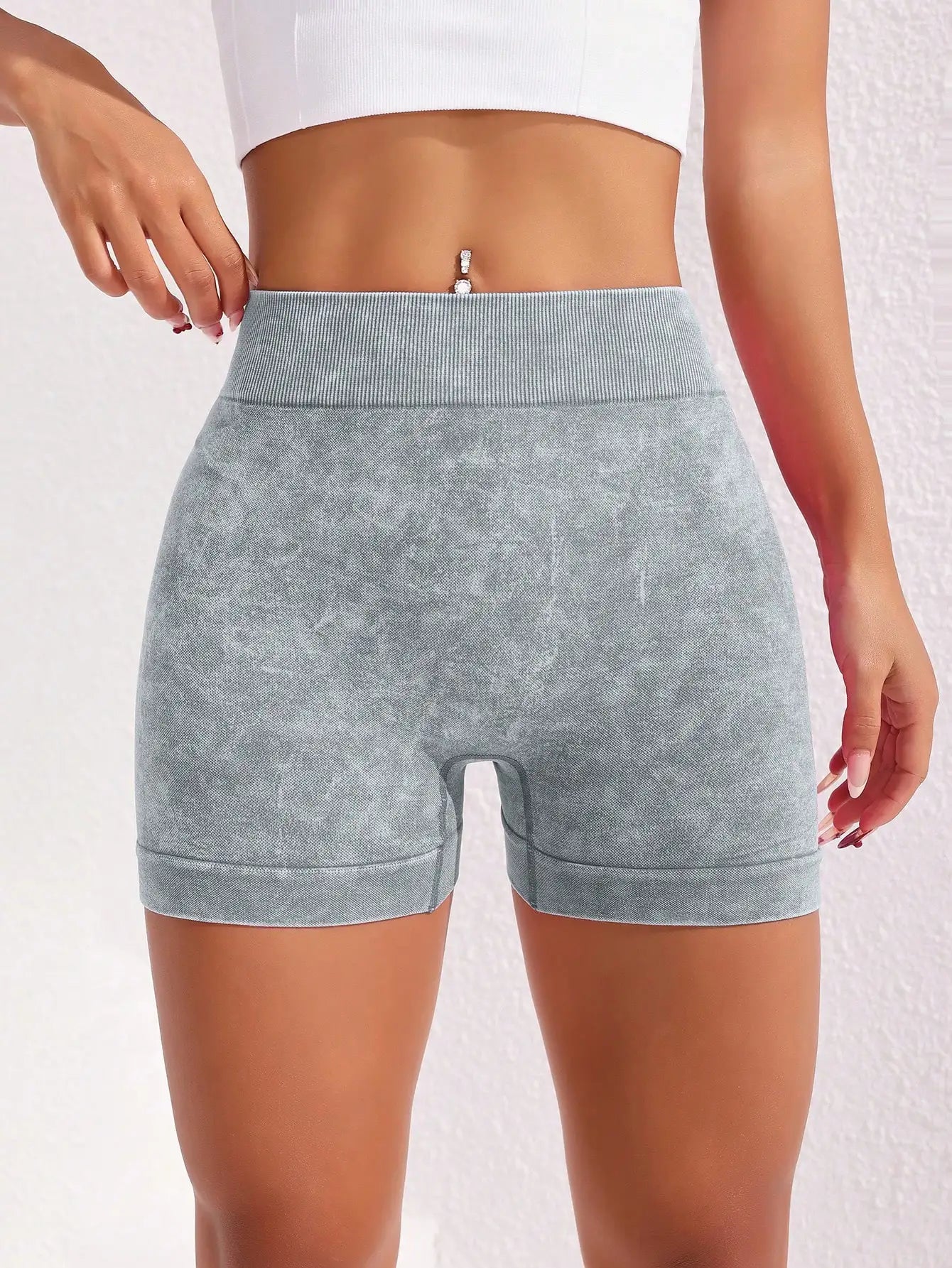 Women's Washed Yoga Shorts Fitness Quick Drying High Waist Workout Biker Shorts Hip Lift V Waist Sports Shorts