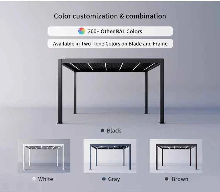 Bioclimatic Motorized Aluminum Pergola - Adjustable Louvered Roof Garden Gazebo