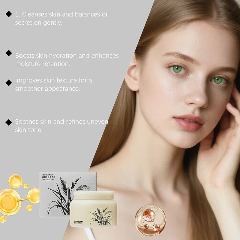 Rice Jam Mask,Body Face Smooth Soft Radiant Skin Smeared Mask,Deep Cleansing Hydrating,Korean Moisturizing Purifying Skincare