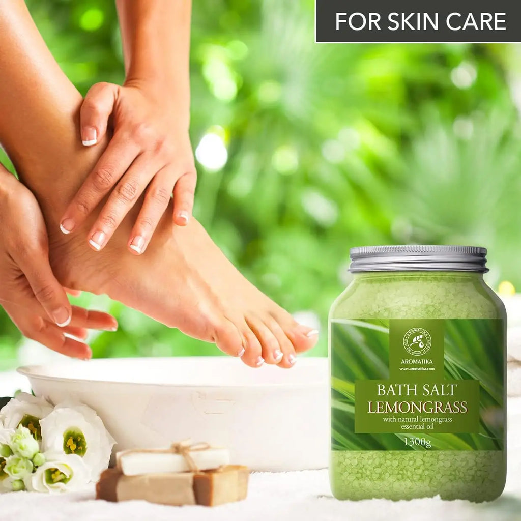 Bath Salts with Natural Lemongrass Essential Oil 46 Oz (1300g) - Sea Salt Bath for Relaxation, Sleep, and Aromatherapy