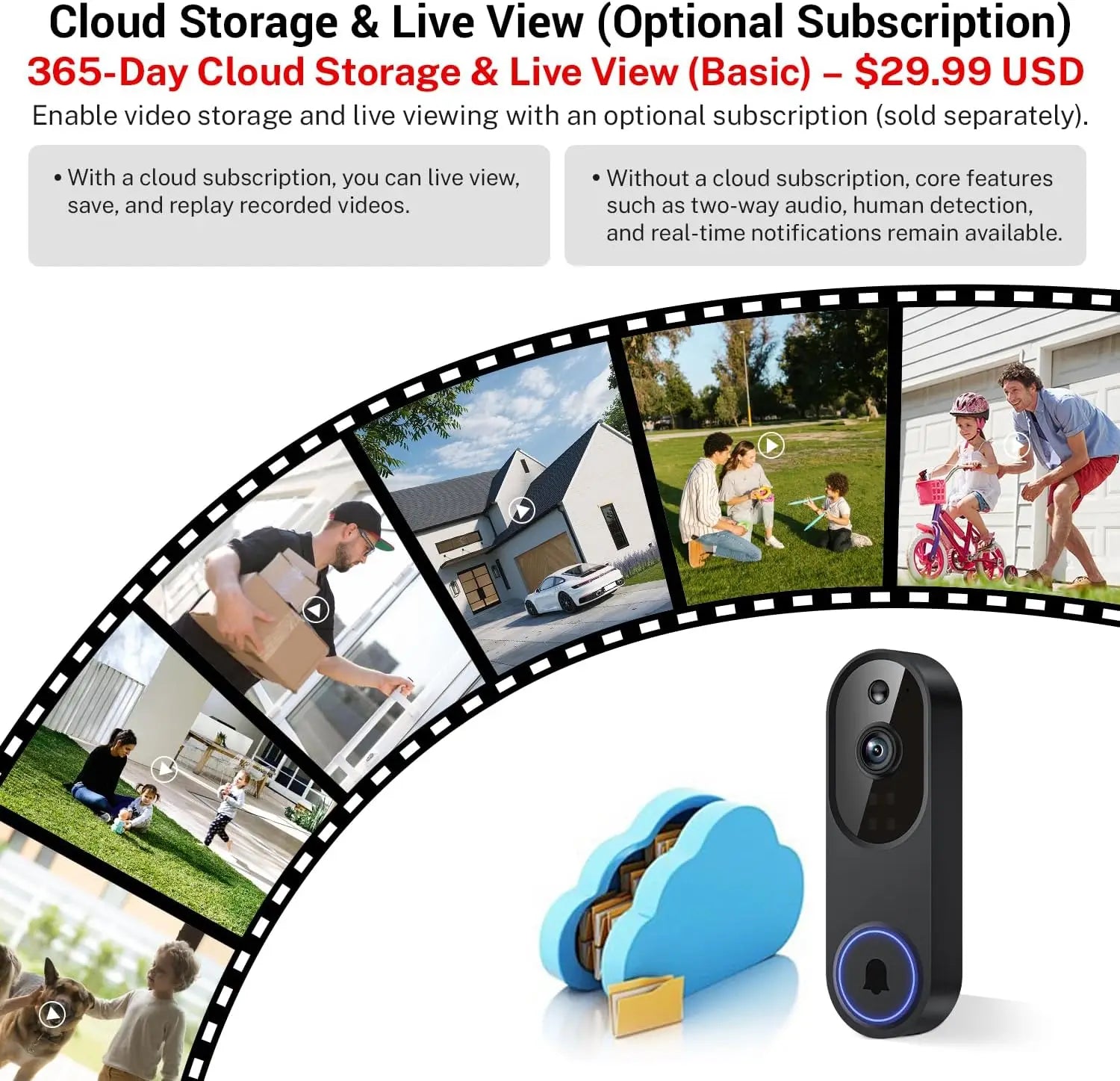 Wireless Video Doorbell With Two-Way Audio And AI Motion Detection