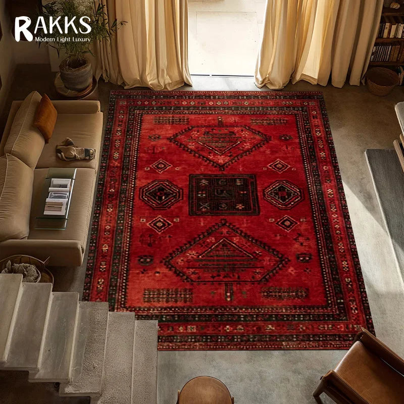 RAKKS Retro Red Persian Carpet / Turkish Area Rug Non-slip Living Room Decor Sofa Rug Bedroom Bedside Rug Kitchen Floor Mat