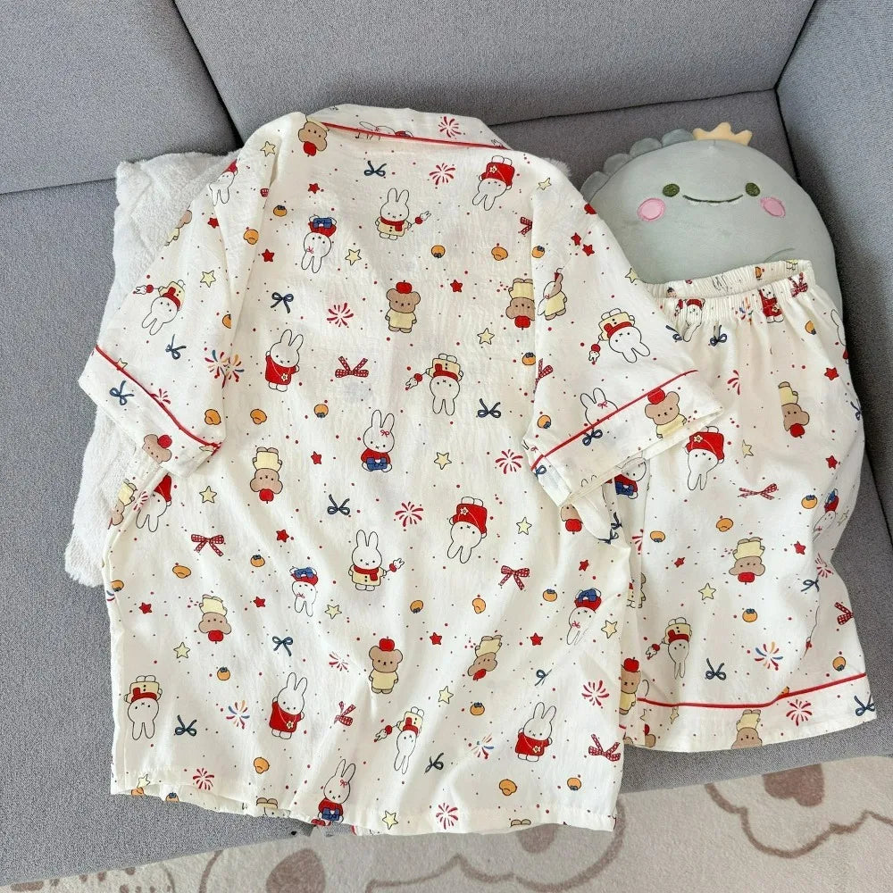 Miffy Women Pajamas Set Cute Summer Short Sleeve Shorts Comfortable Loose Homewear Soft Breathable Casual Loungewear Sleepwear