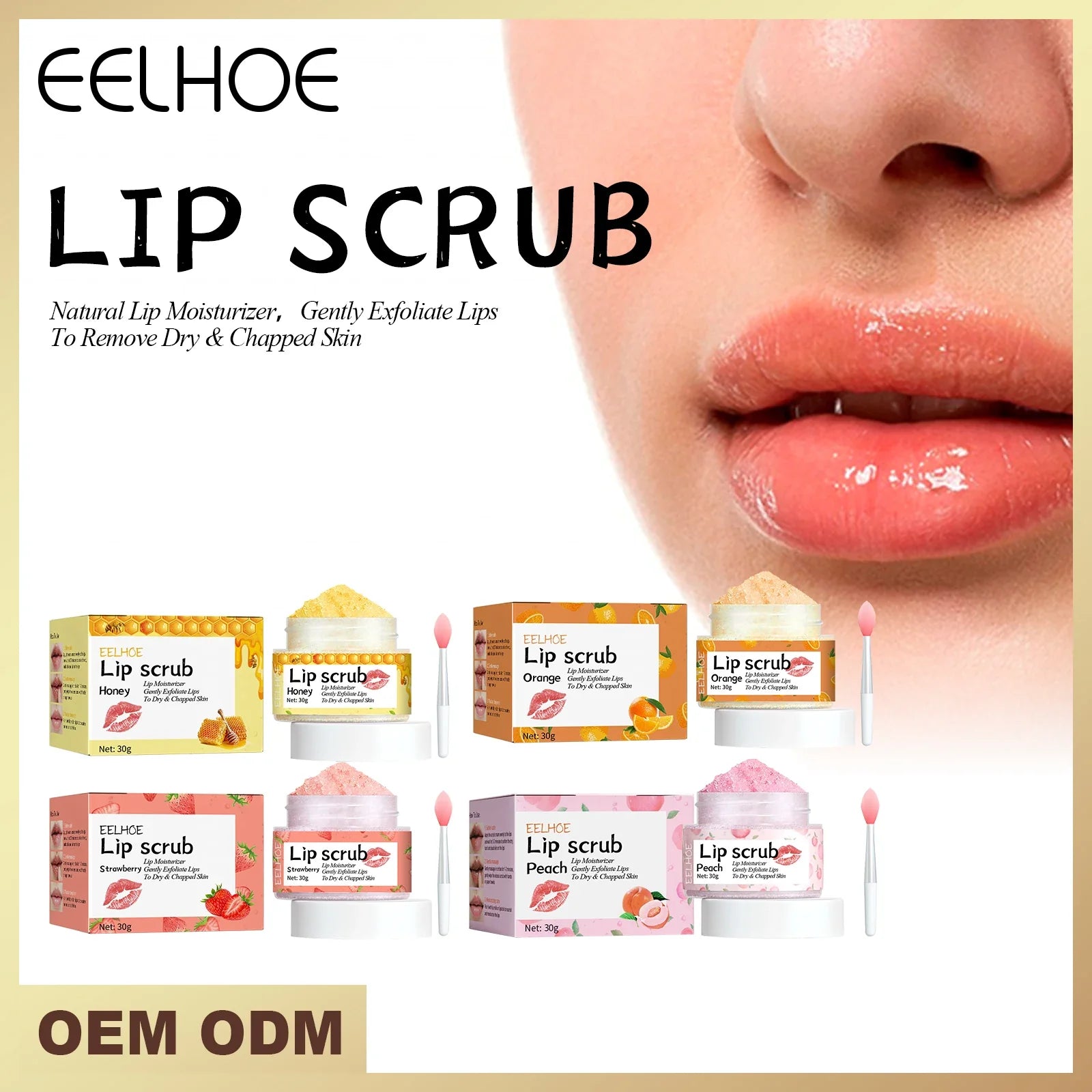 Watermelon Peach Lip Scrub: Moisturizes lips, replenishes moisture, reduces and improves dark circles around the mouth.