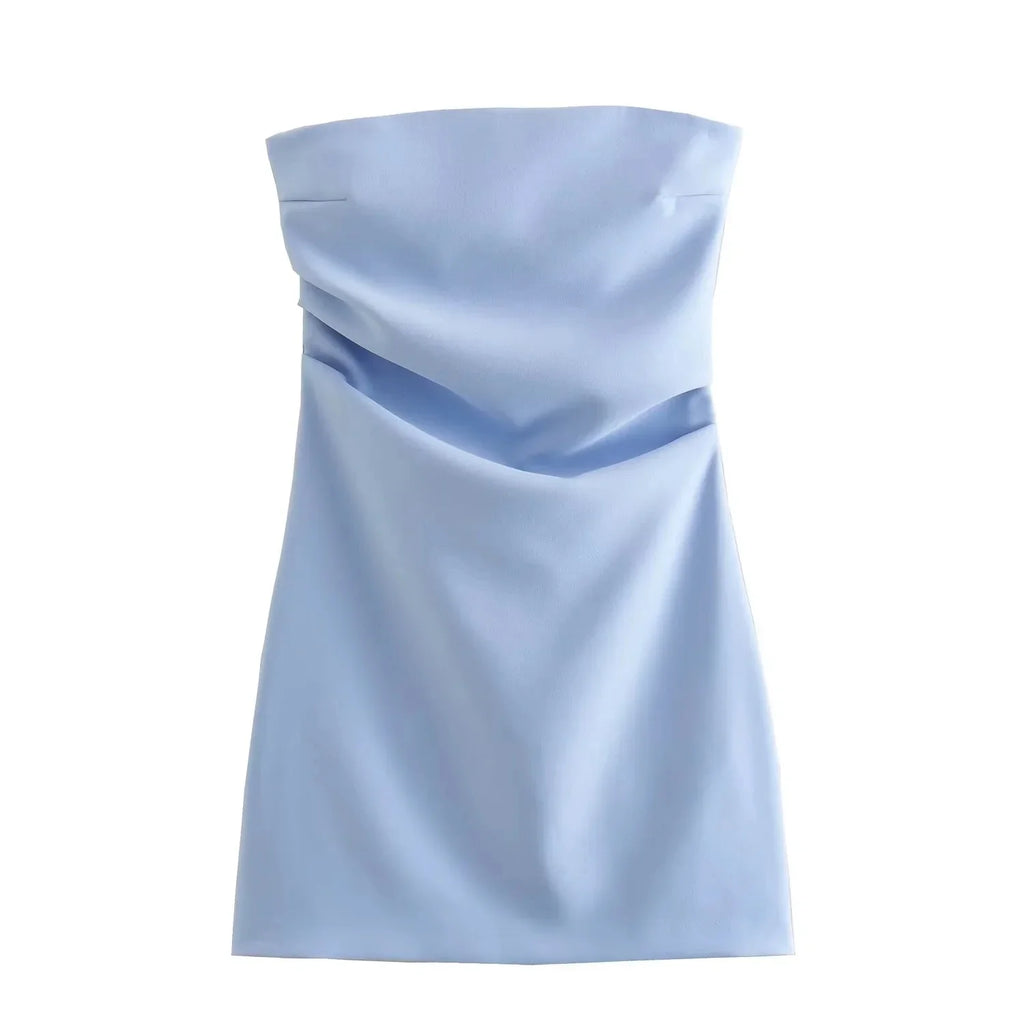 HXAO Dress Women Off Shoulder Corset Short Dresses Ruched Backless Blue Black White Dress Woman Sexy Bodycon Party Dresses