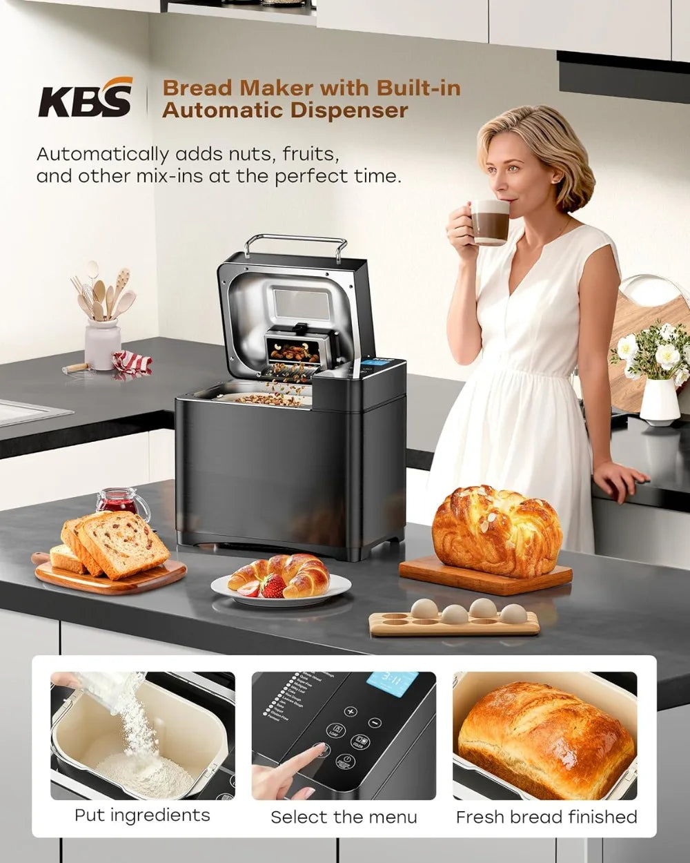 710W Convection Bread Maker With Dual Heaters And Nut Dispenser