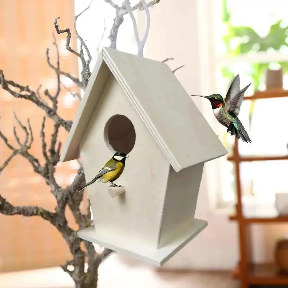 High-end Wooden Bird House For Outside To Paint Bird Nesting Box Handmade Birdhouse With Perch Diy Types Wall-mounted Nest