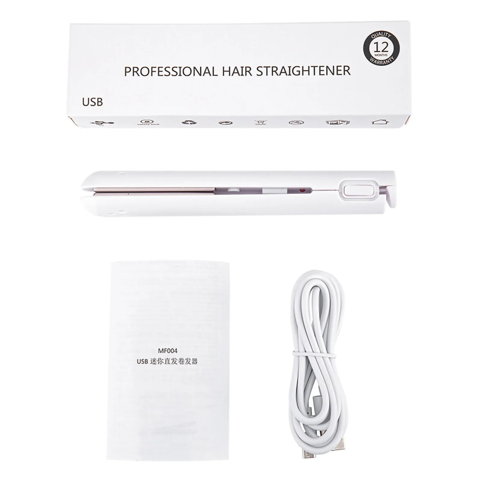 Heating Straightening Iron Mini 2 in 1 Hair Straightener USB Ceramics Heating Straightening Curling Flat Iron